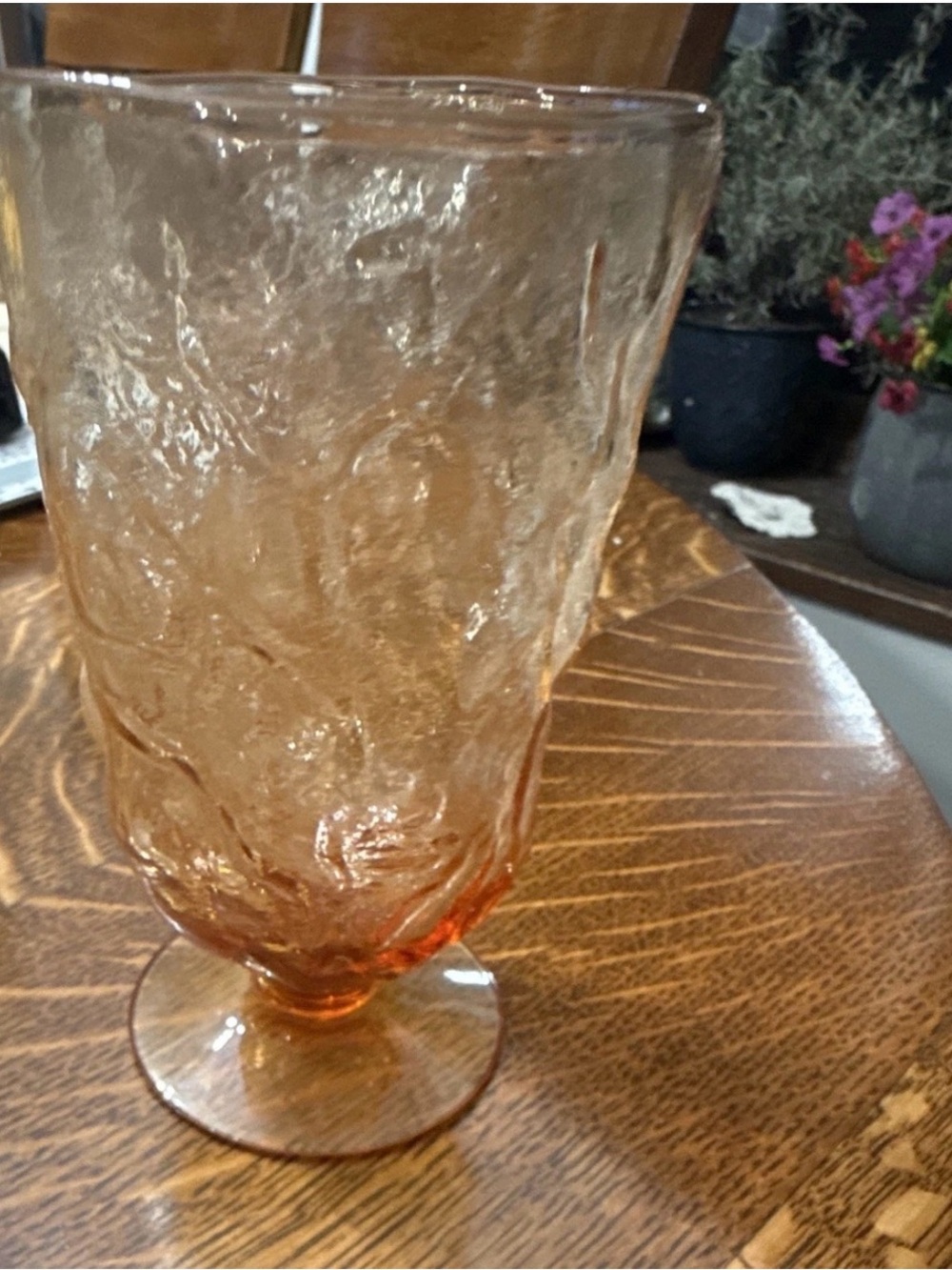 Mid Century Modern Textured Amber Footed Glass - Elegant Dining Tumbler